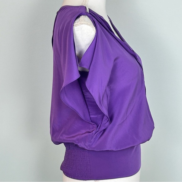 White House Black Market Flutter Sleeve Silk  Purple Blouse NWT - Picture 9 of 14